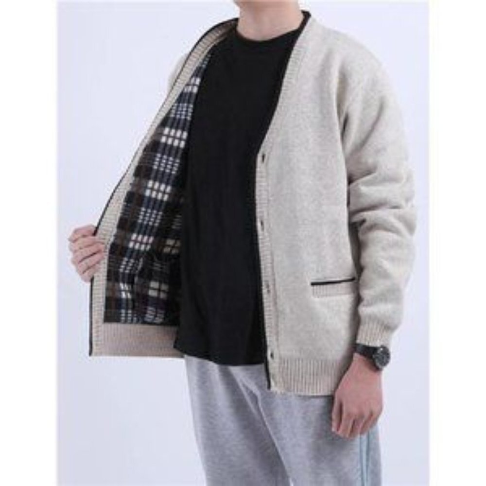 New Men's Cardigans Slim Fit Beige - Picture 5 of 8